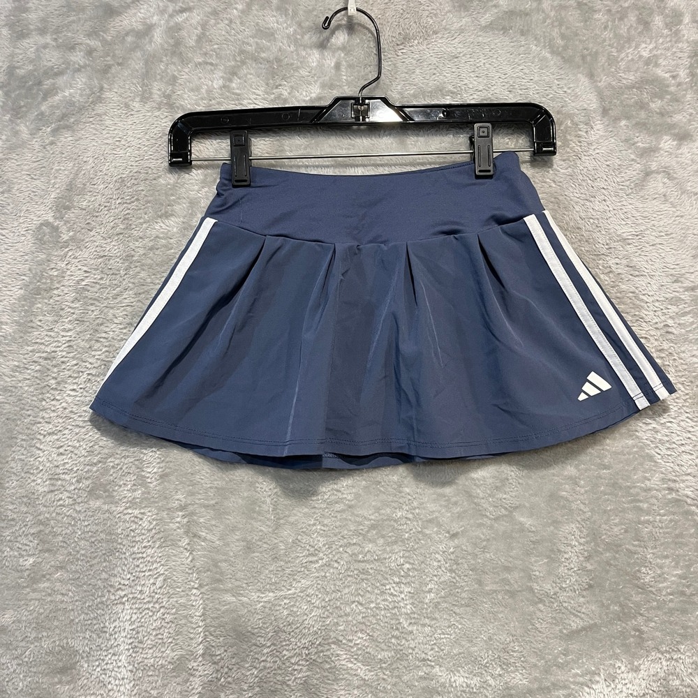 Adidas Skort Girls Size S 7/8 Navy Blue Pleated 3-Stripe Athletic Tennis Skirt